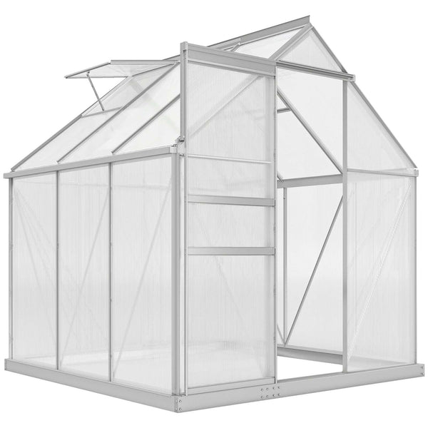 Serre de jardin en polycarbonate 4 mm de 190 x 190 cm à structure aluminium et deux lucarnes de toit