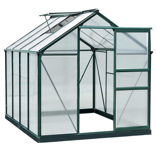 Serre de jardin en polycarbonate de 2,5 × 1,9 m à cadre aluminium et porte coulissante