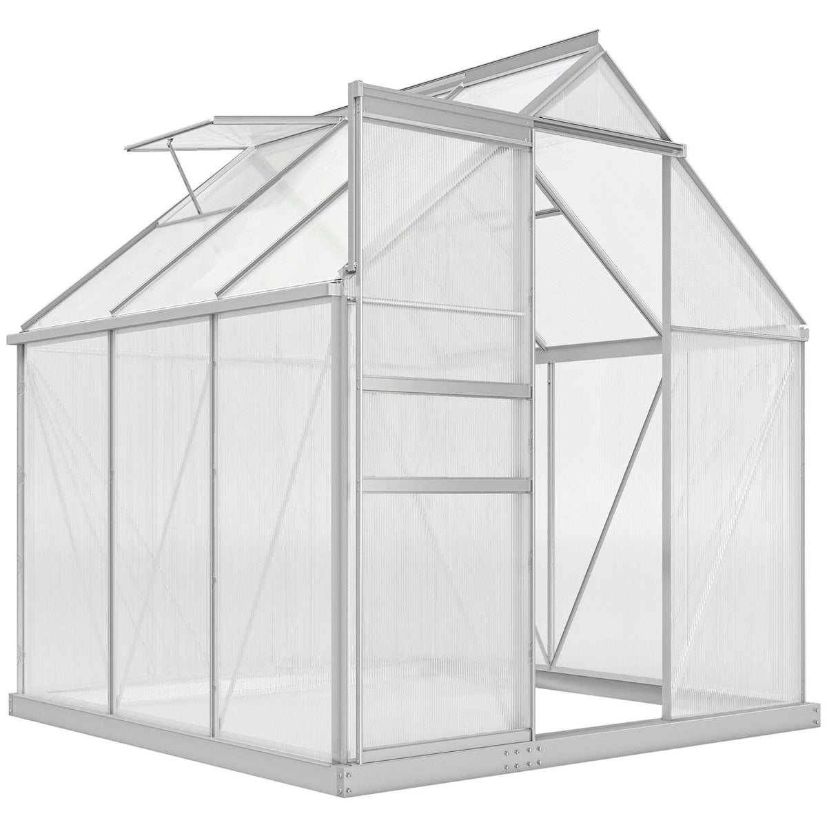 Serre de jardin en polycarbonate 4 mm de 190 x 190 cm à structure aluminium et deux lucarnes de toit