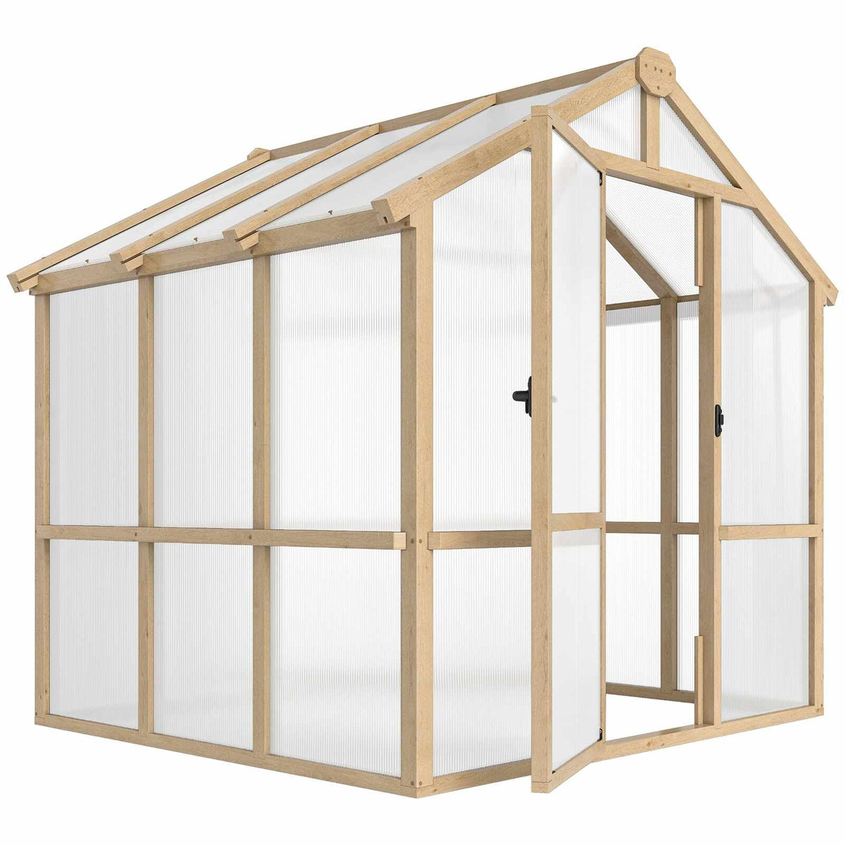 Serre de jardin en bois de 202 x 187 cm avec parois en polycarbonate 6 mm et porte verrouillable