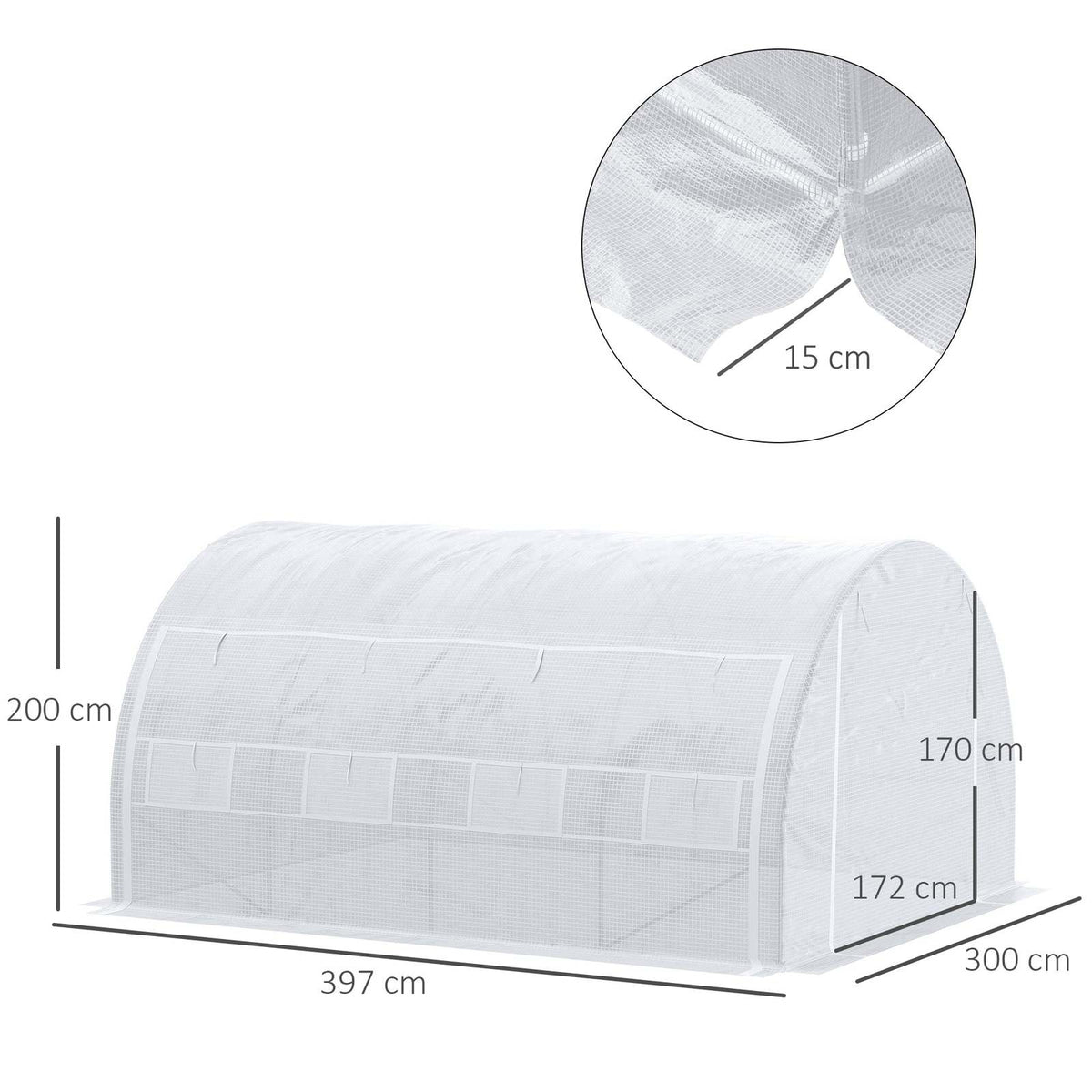 Dimensions de la serre blanche : 397 × 300 × 200 cm