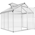 Serre en polycarbonate avec porte et lucarne ouvertes