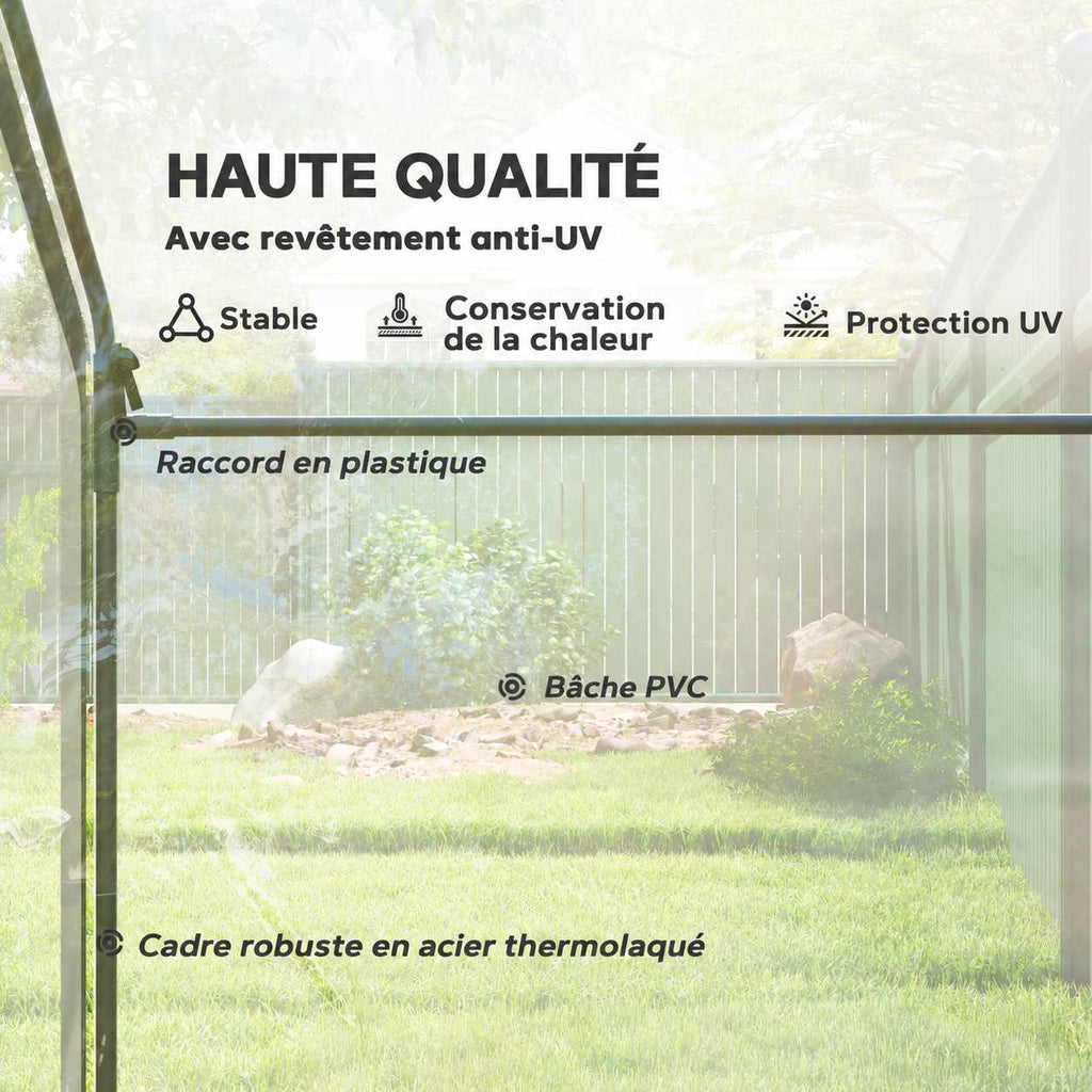 Gros plan de la housse transparente et des raccords de serre