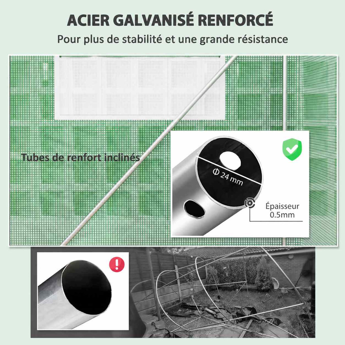Détails de l’armature et des renforts diagonaux de la serre tunnel