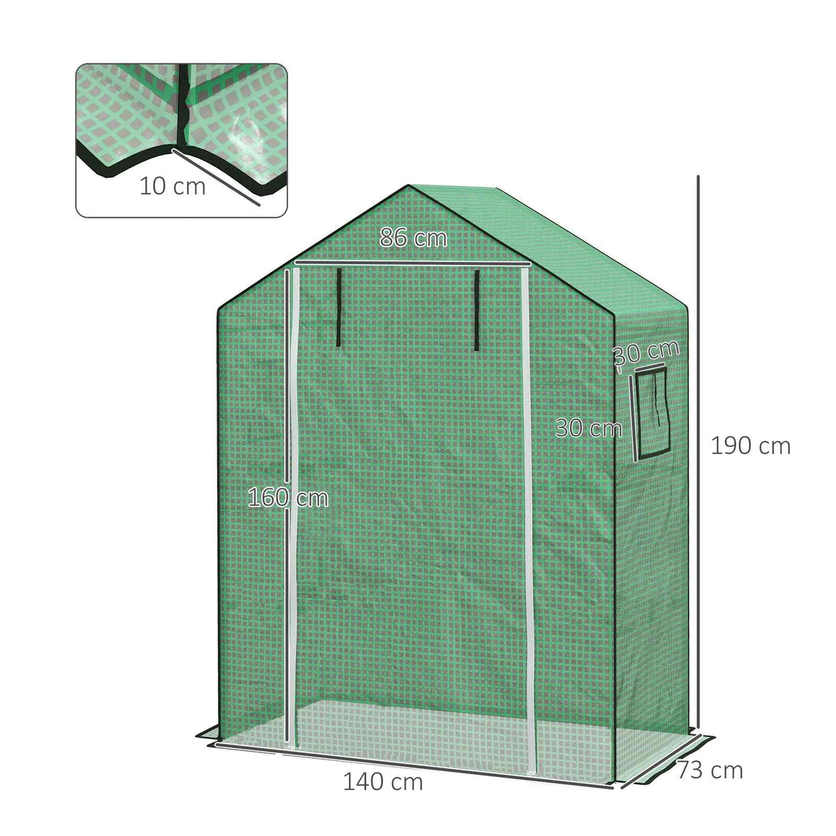 Dimensions de la housse verte : 140 × 73 × 190 cm