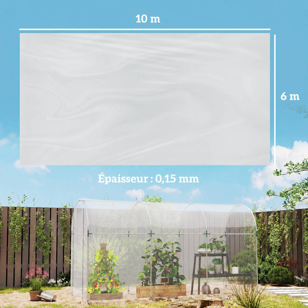 Dimensions de la bâche translucide : 10 × 6 m, épaisseur 0,15 mm