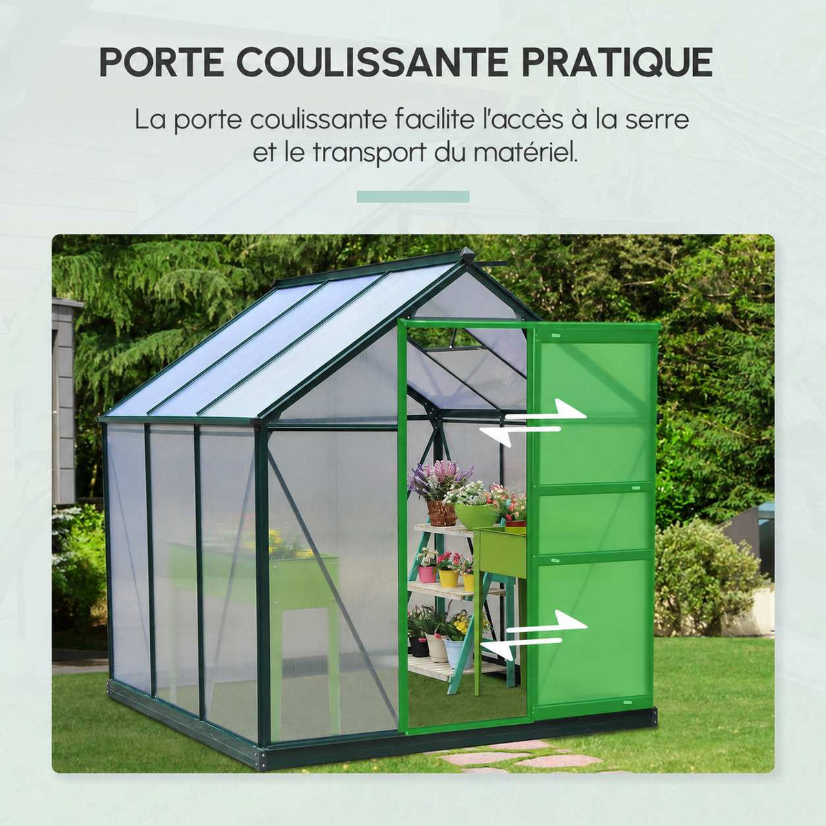 Présentation du mouvement de la porte coulissante de la serre verte