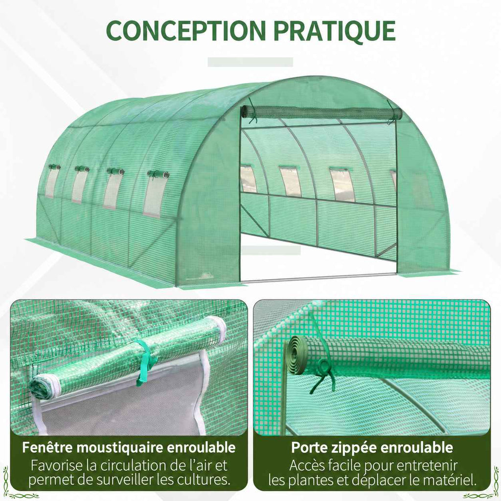 Présentation de la porte et des fenêtres enroulables de la serre