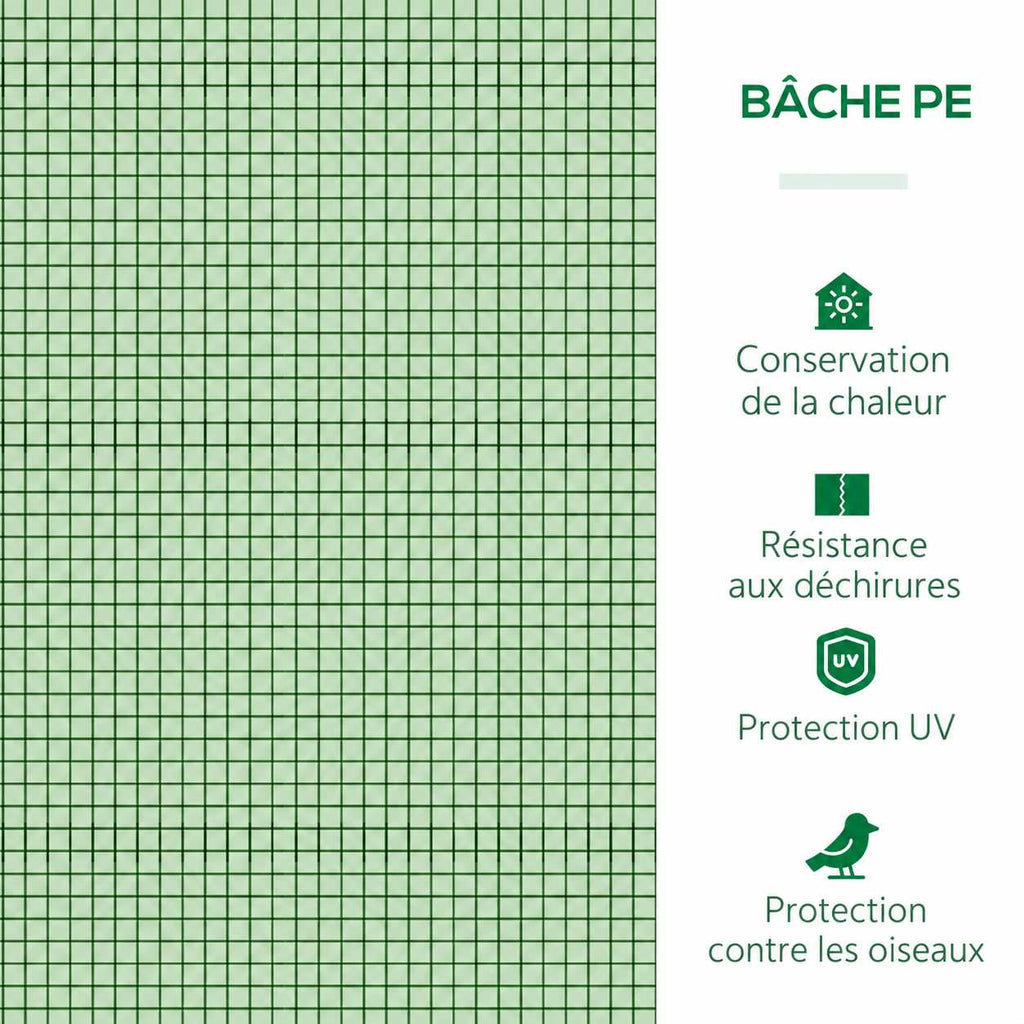 Gros plan de la housse verte quadrillée de la mini serre
