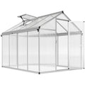 Serre en polycarbonate avec porte et lucarne ouvertes