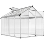 Serre en polycarbonate avec porte et lucarne ouvertes