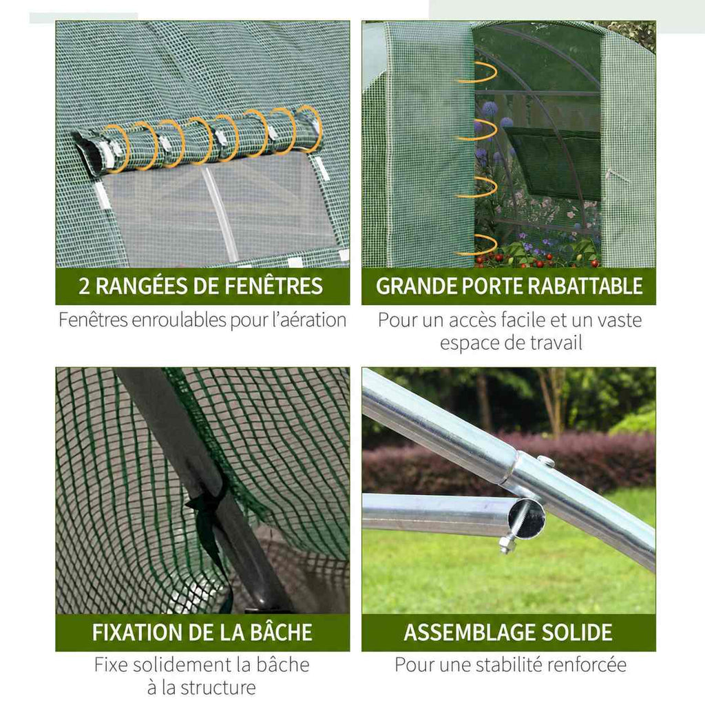 Porte battante, fenêtre, attaches et raccords de la serre tunnel verte