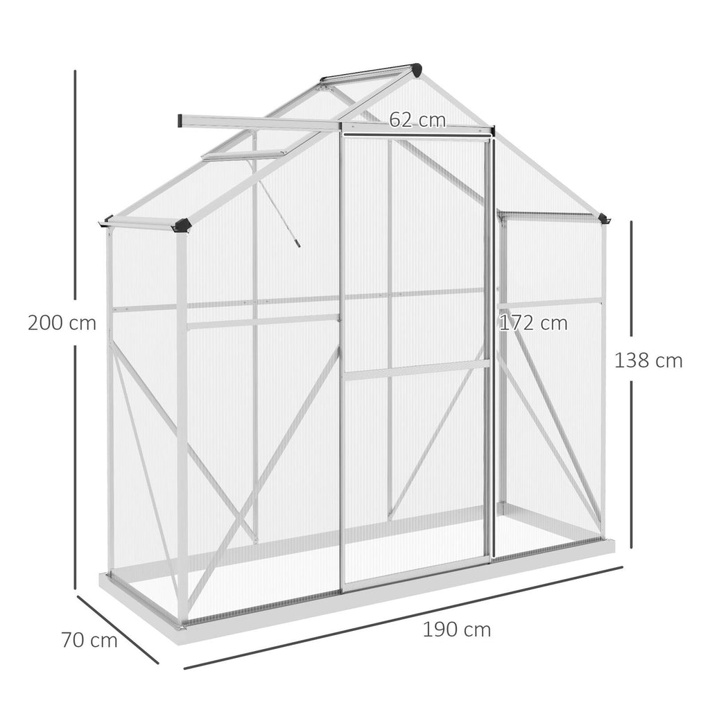 Dimensions de la serre étroite à structure blanche et de sa porte