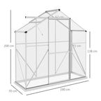 Dimensions de la serre étroite à structure blanche et de sa porte