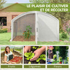 Serre blanche et scènes de récolte et de jardinage