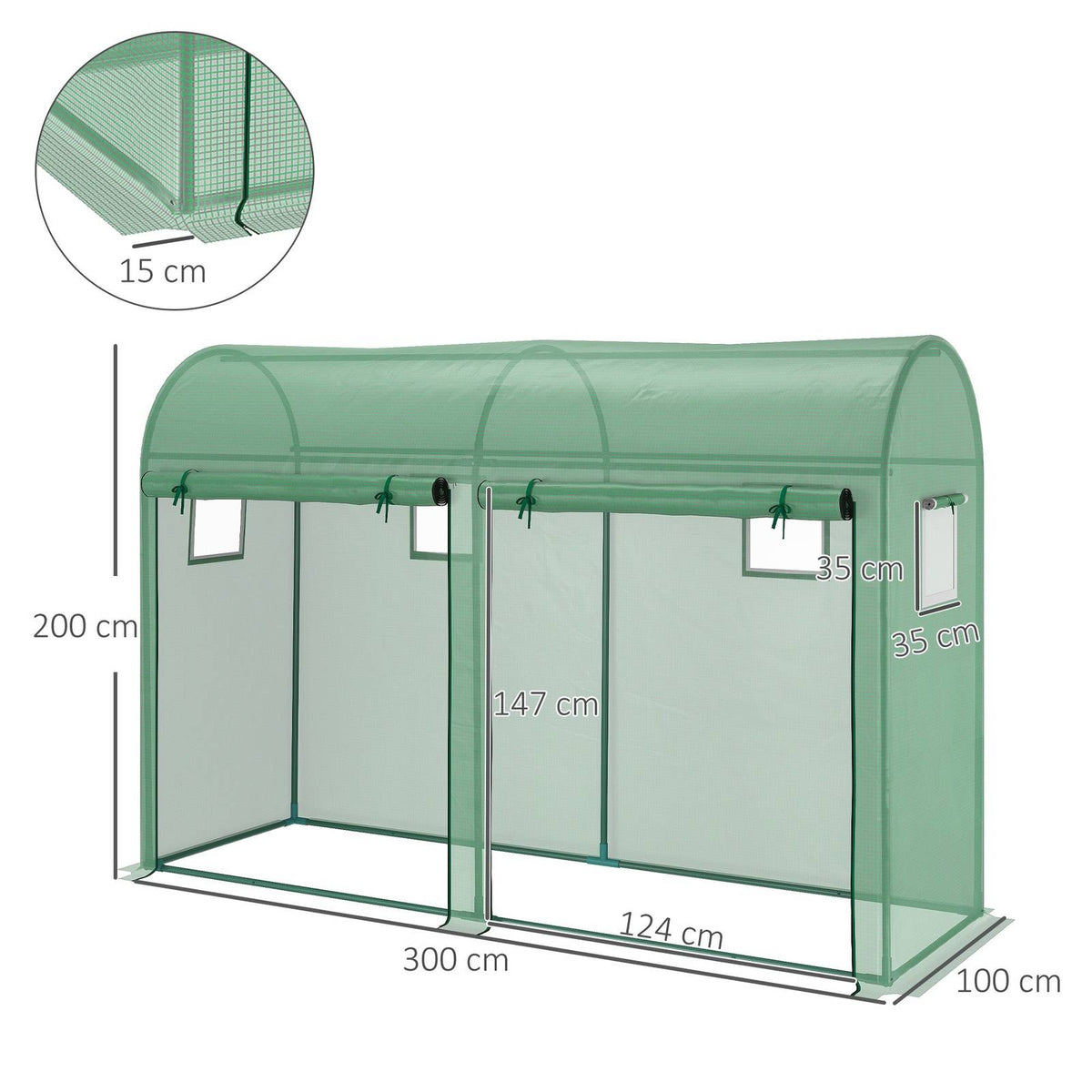 Dimensions de la serre à tomates verte : 300 x 100 x 200 cm