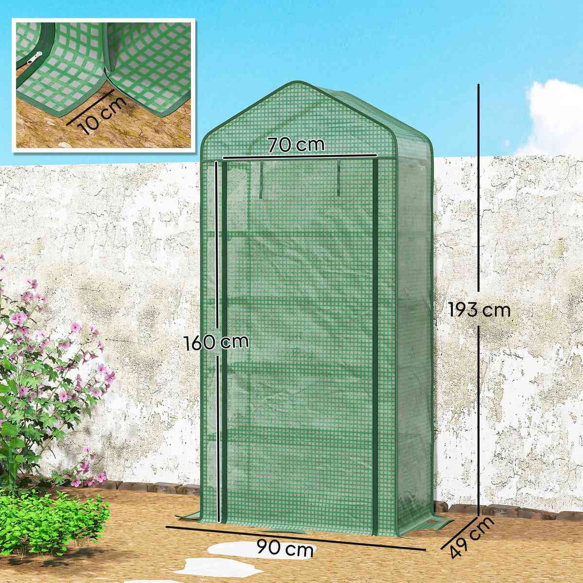 Dimensions de la serre verte : 90 × 49 × 193 cm