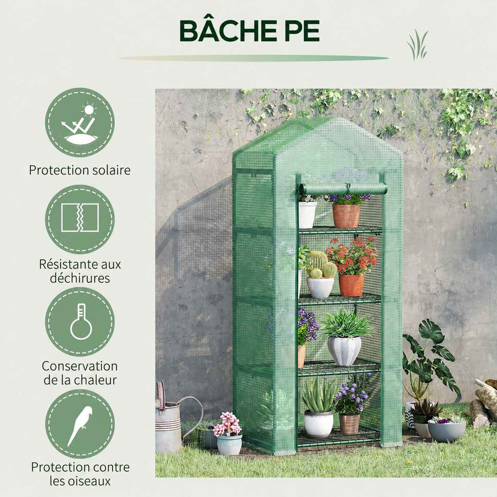Présentation de la housse verte de la serre de balcon