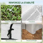 Détails des piquets, cordes, attaches et bord de housse