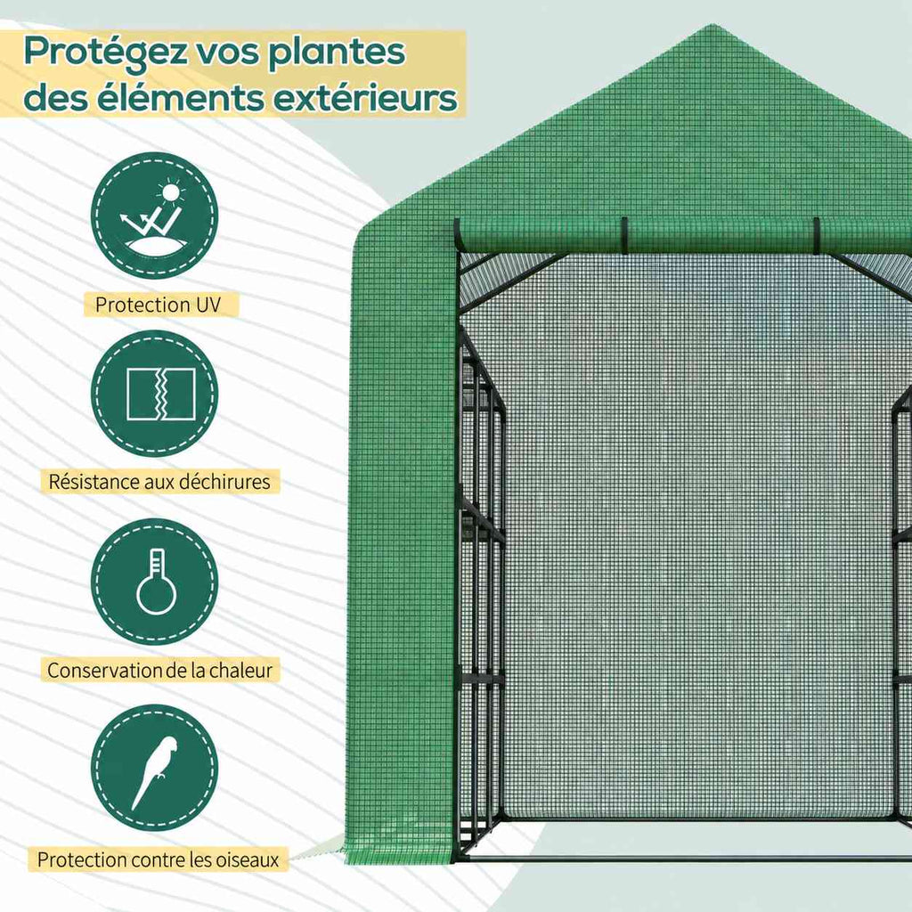 Serre verte ouverte avec détail de la housse