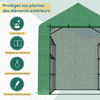 Serre verte ouverte avec détail de la housse