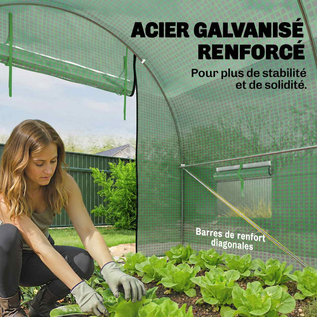 Jardinière dans la serre avec détail des renforts