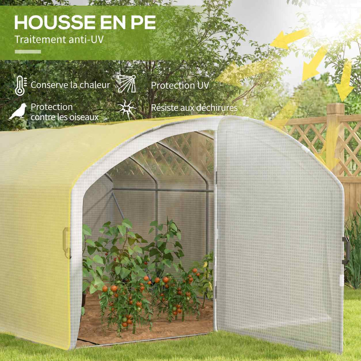 Serre blanche avec illustration de la lumière sur sa housse