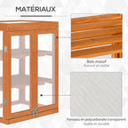 Présentation du bois et des panneaux translucides de la serre armoire