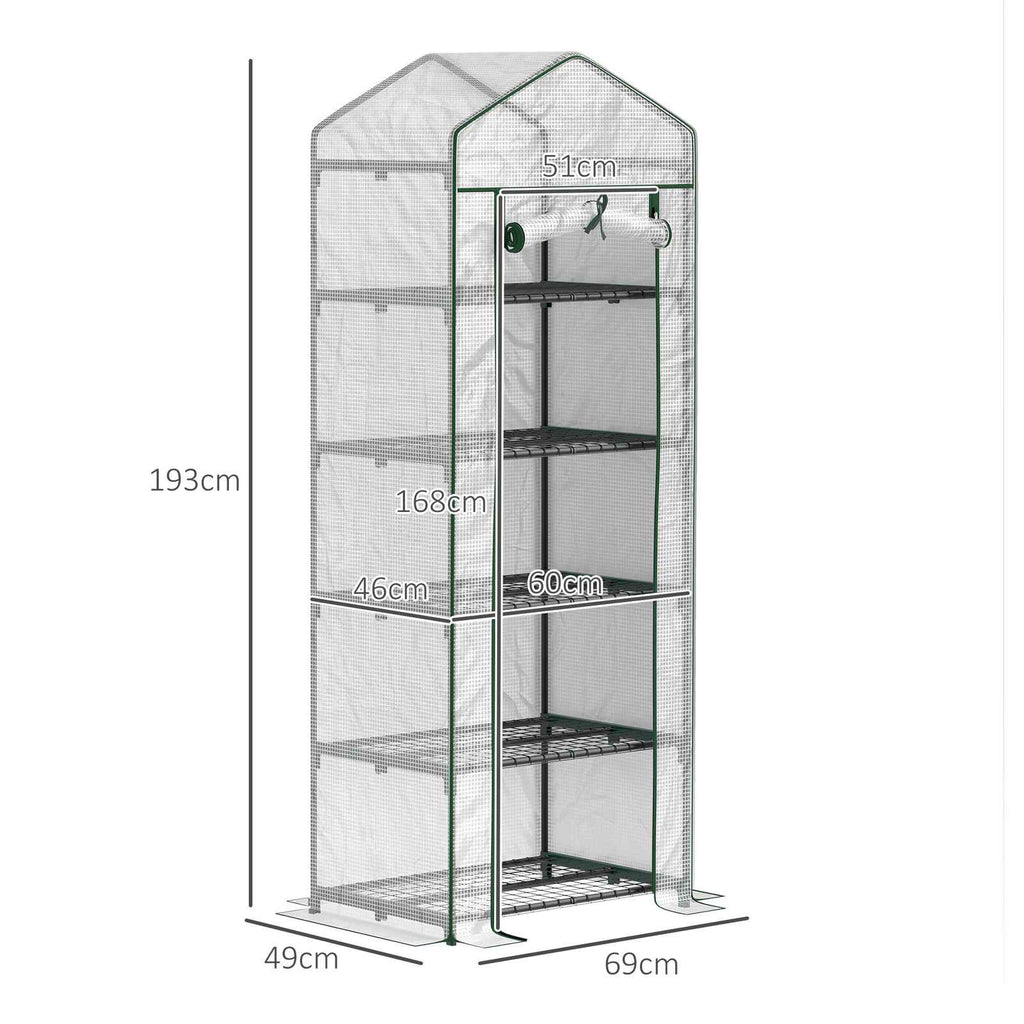 Dimensions de la mini serre blanche à cinq étagères : 69 × 49 × 193 cm
