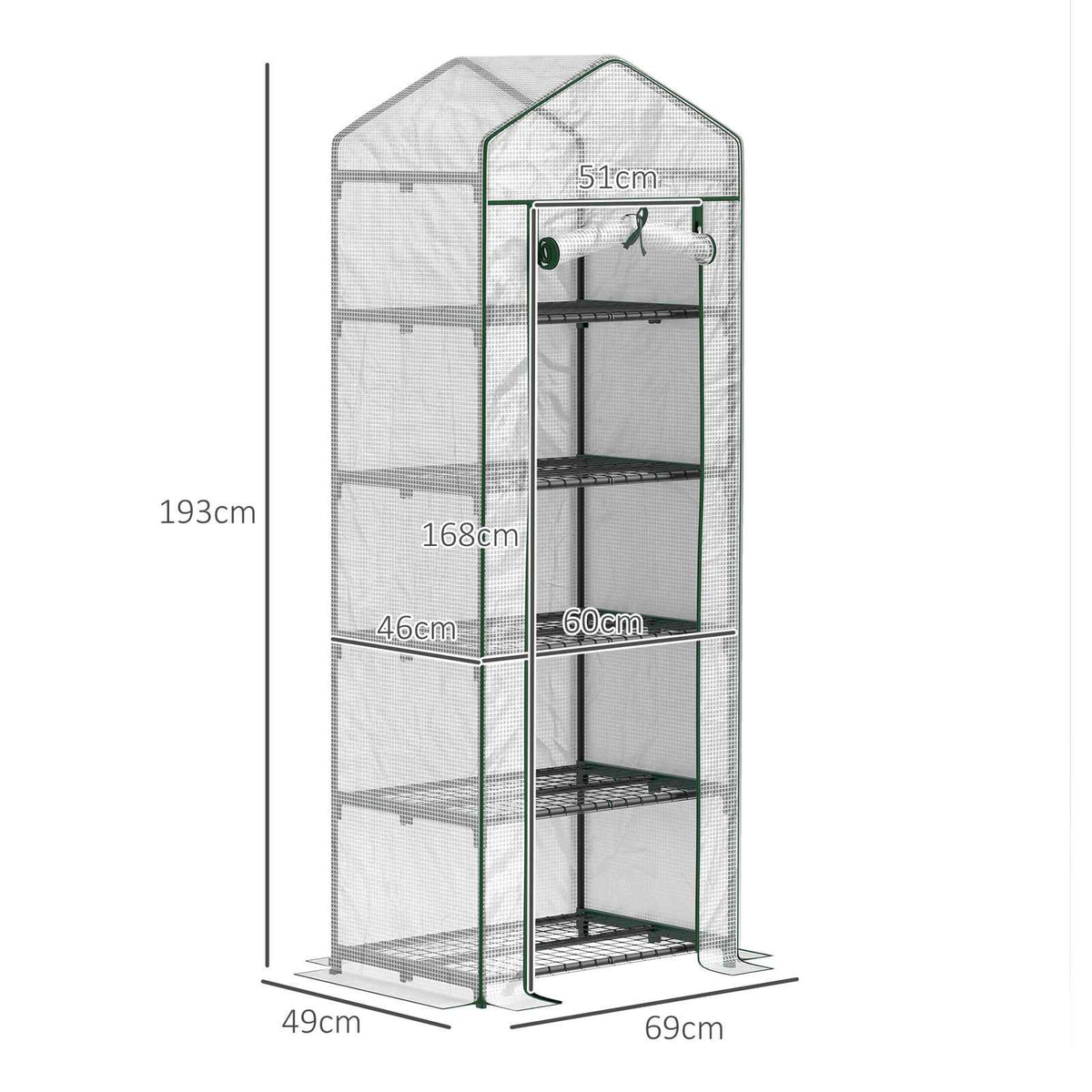 Dimensions de la mini serre blanche à cinq étagères : 69 × 49 × 193 cm
