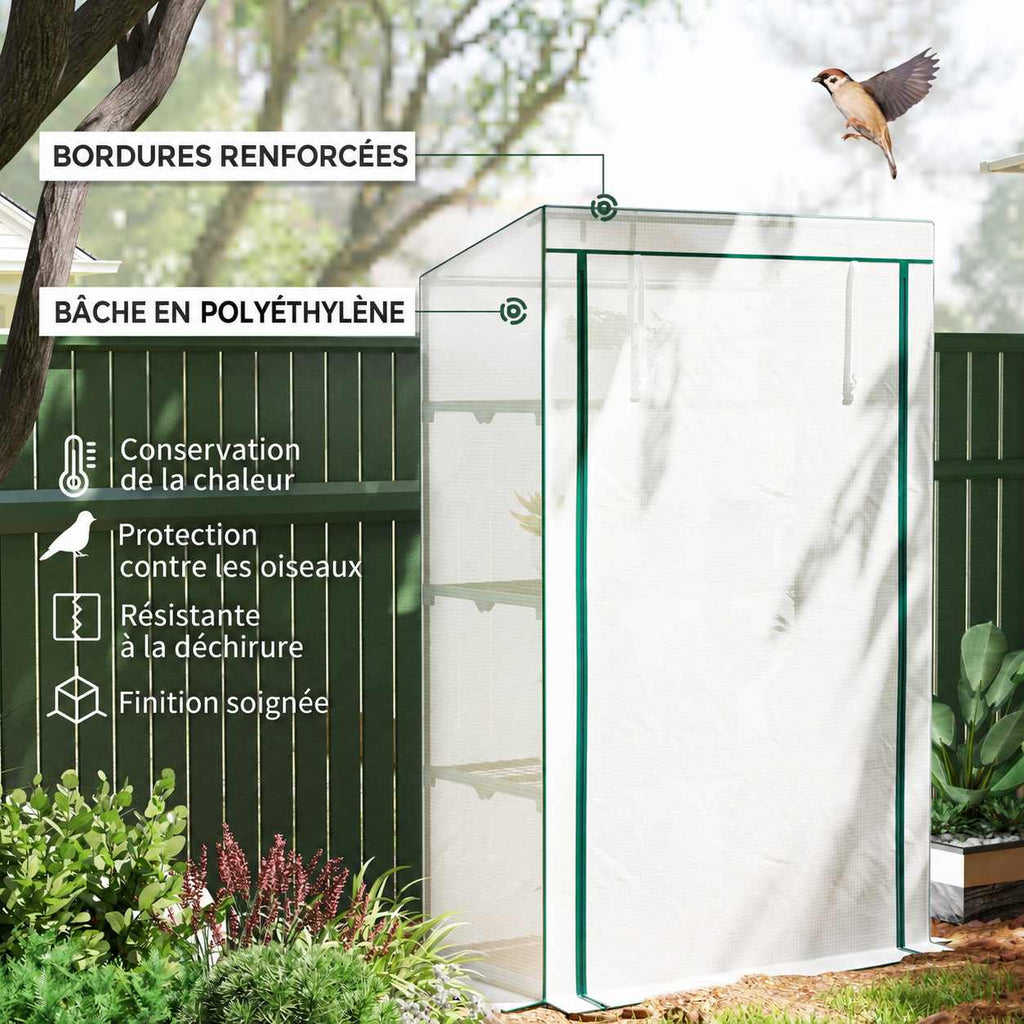Serre de balcon blanche fermée avec détails de la housse et des coutures