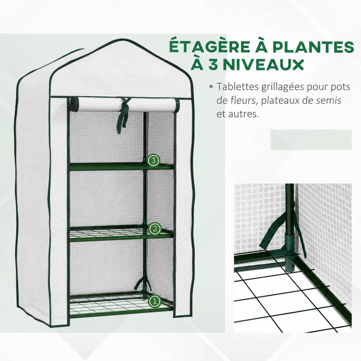 Trois niveaux grillagés de la mini serre blanche