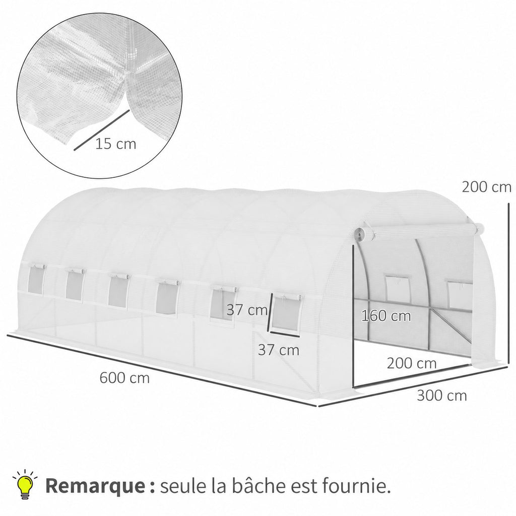 Dimensions de la bâche blanche pour serre tunnel : 600 x 300 x 200 cm