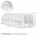 Dimensions de la bâche blanche pour serre tunnel : 600 x 300 x 200 cm