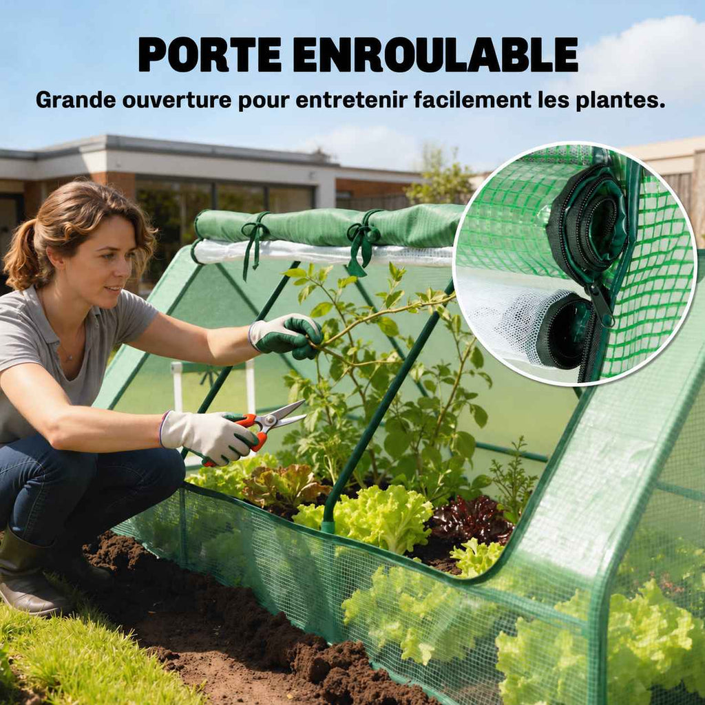 Jardinière prenant soin de plantes sous la serre basse