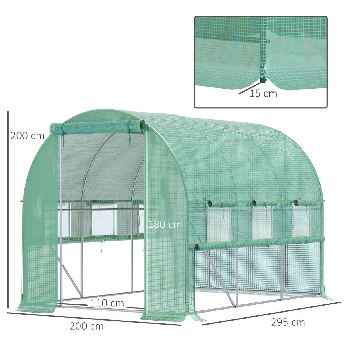 Dimensions de la serre verte : 295 × 200 × 200 cm