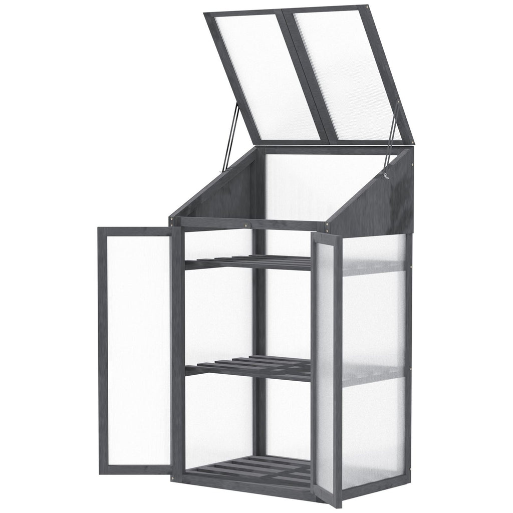 Armoire serre grise ouverte vue de côté