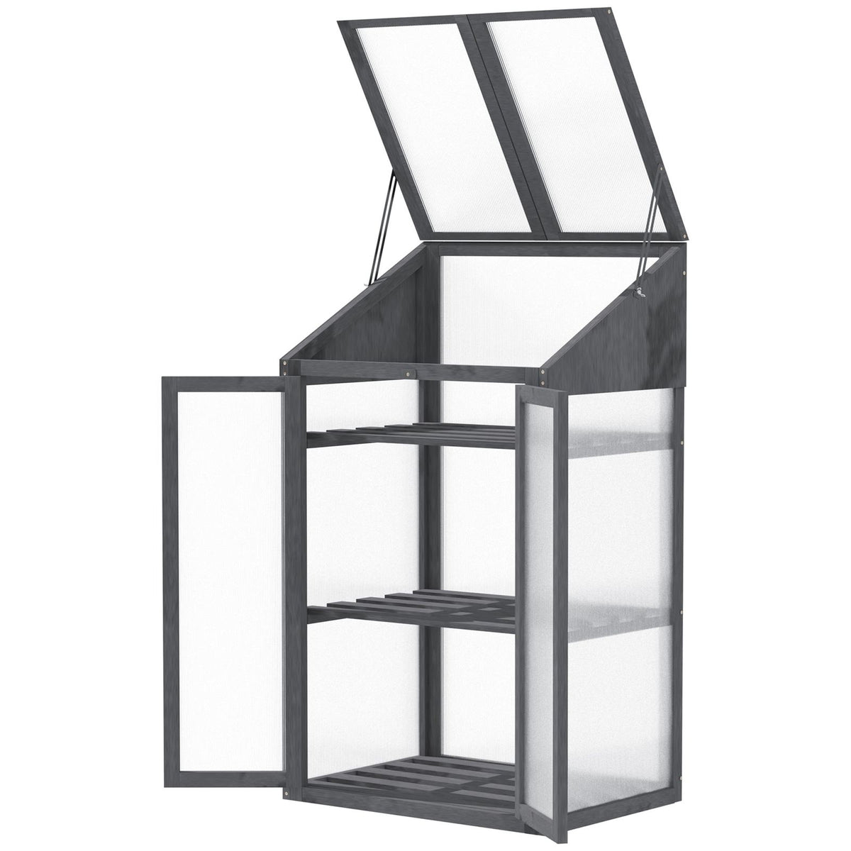 Armoire serre grise ouverte vue de côté