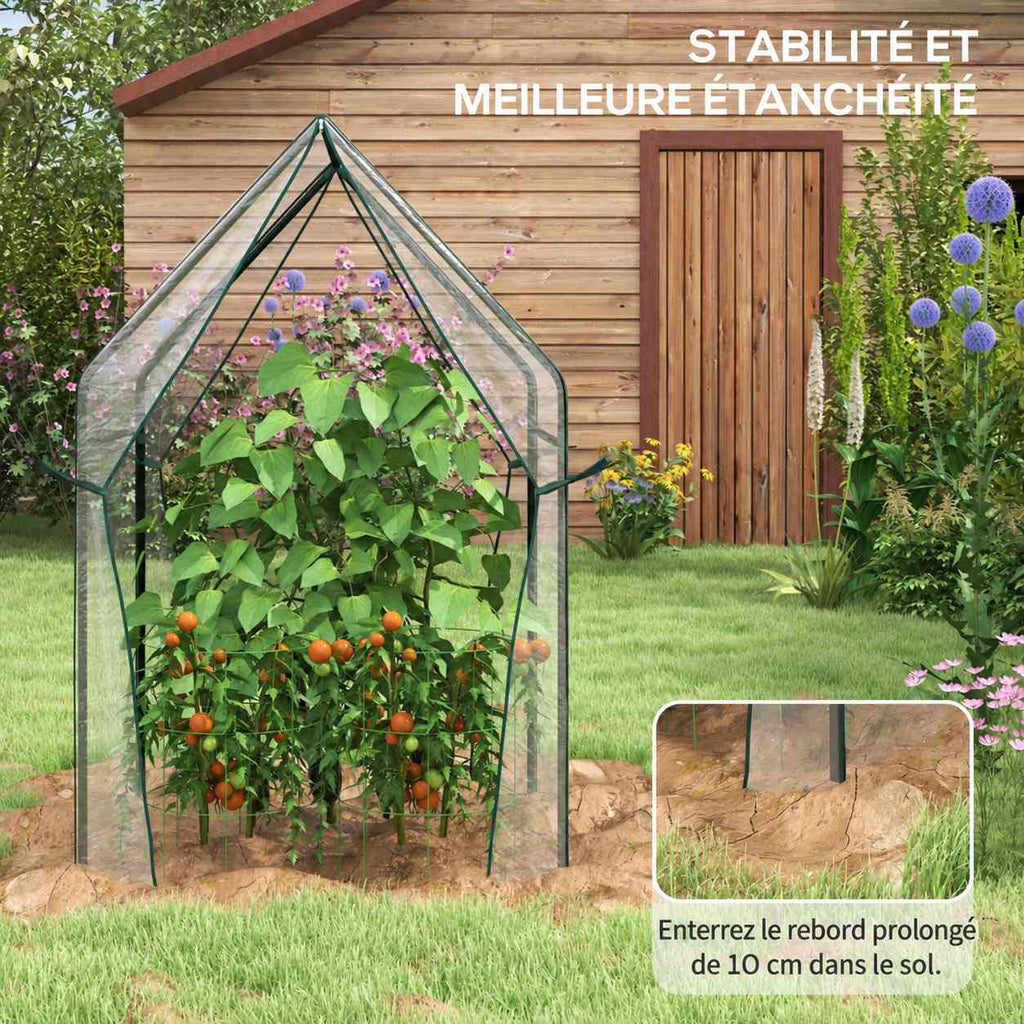 Serre transparente avec détail du bord de housse au sol