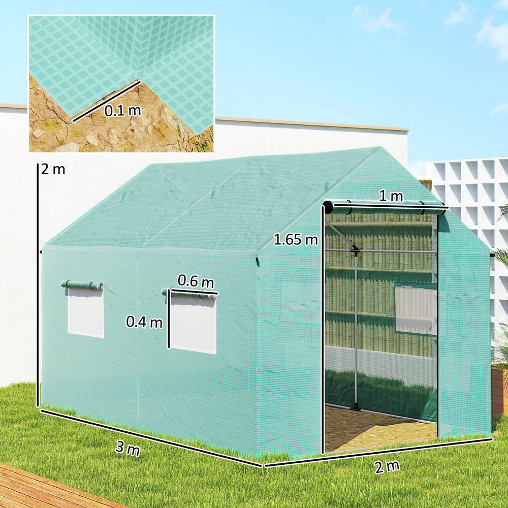 Dimensions de la serre verte : 3 × 2 × 2 m