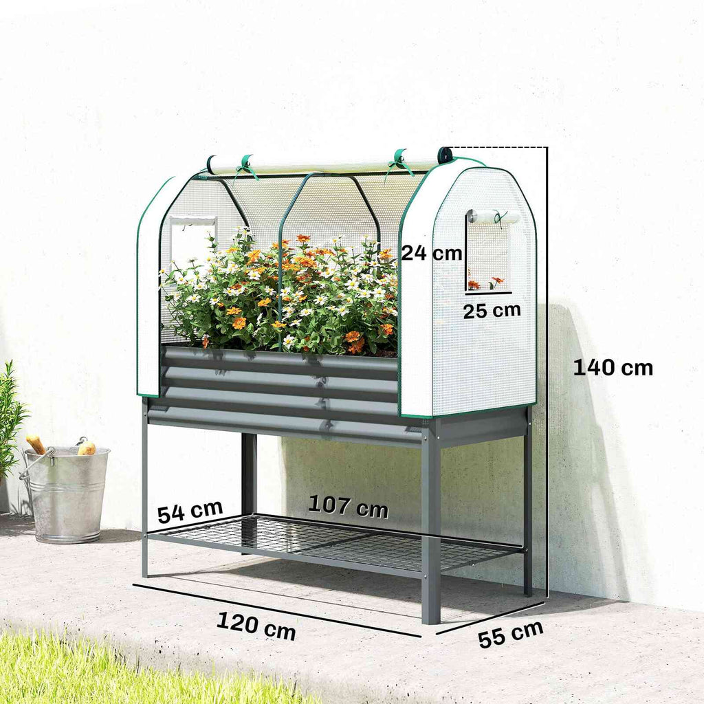 Dimensions du bac potager sur pieds avec serre et étagère inférieure