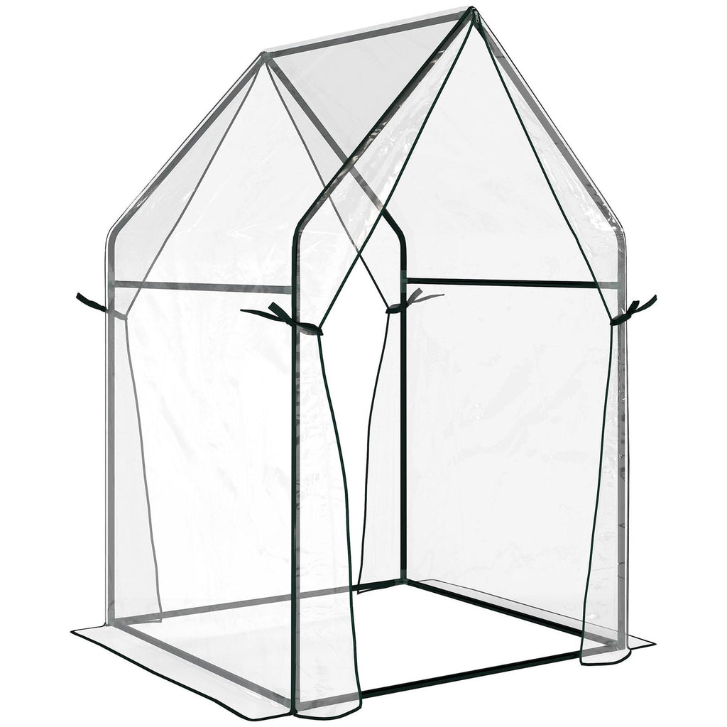Petite serre transparente avec deux pans de porte attachés