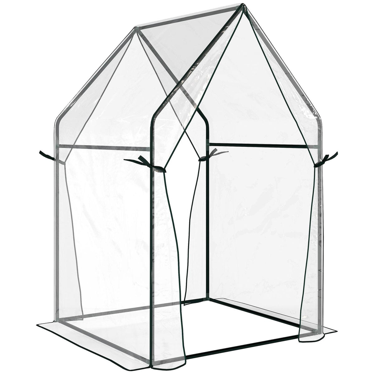 Petite serre transparente avec deux pans de porte attachés
