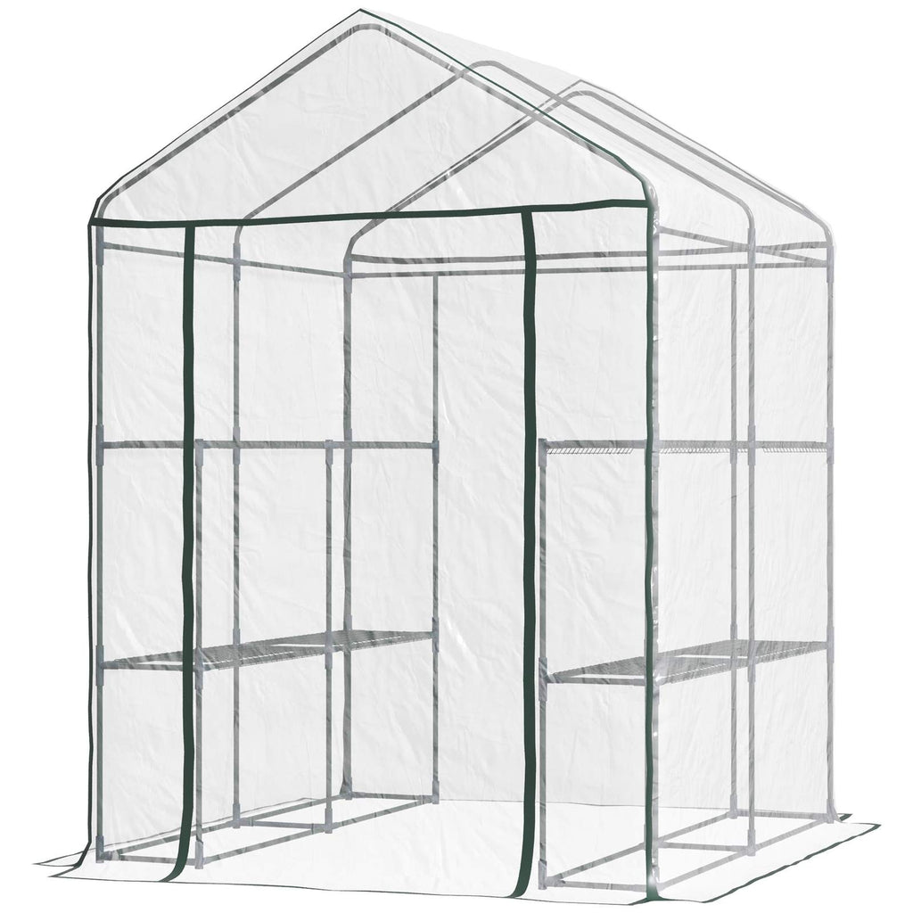 Petite serre transparente vide avec porte fermée