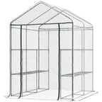 Petite serre transparente vide avec porte fermée