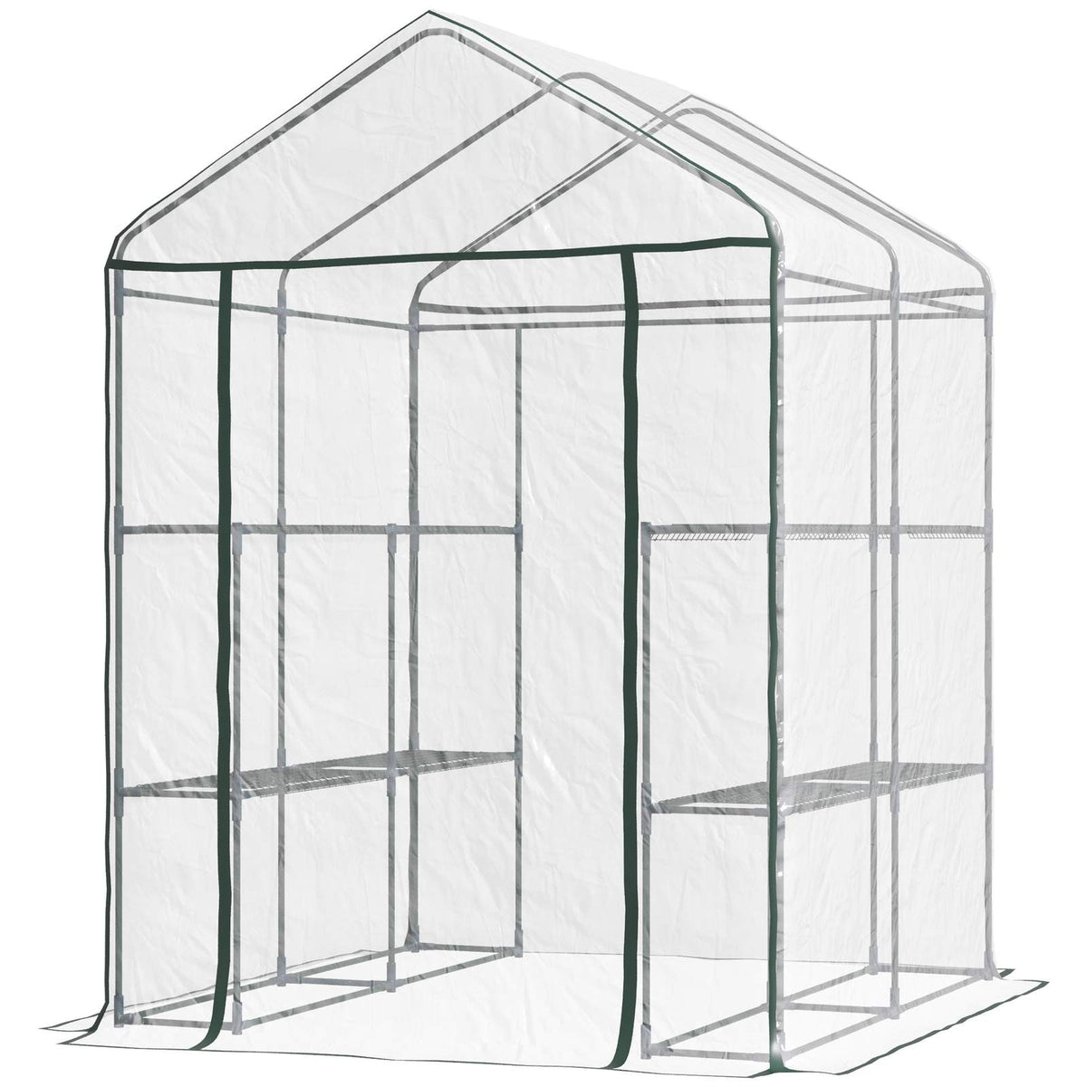 Petite serre transparente vide avec porte fermée