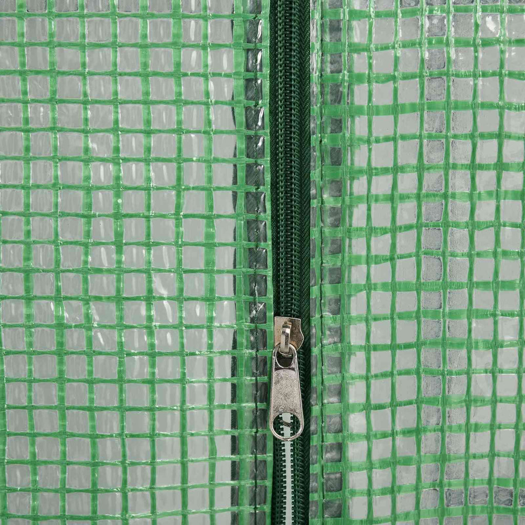Zip vertical de la housse verte de la petite serre