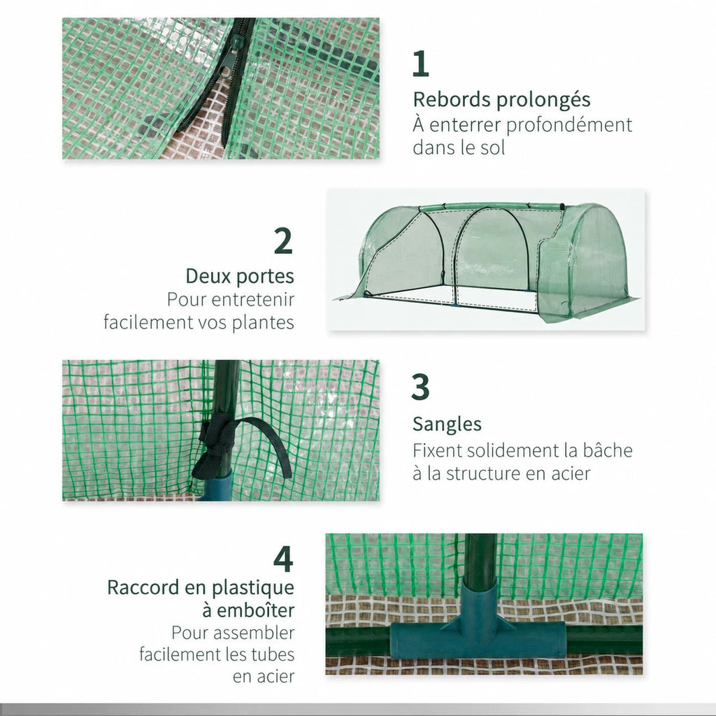 Présentation des portes, des attaches et des raccords de la mini-serre