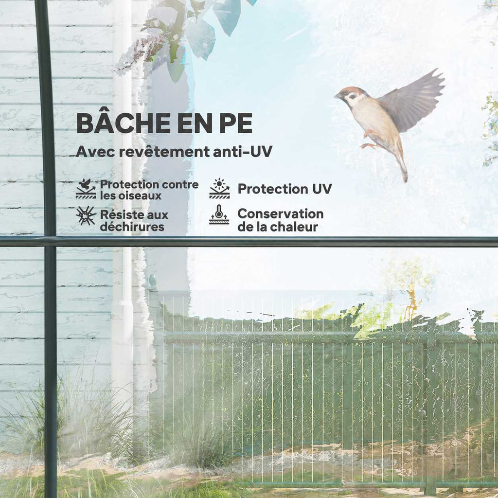 Gros plan de la housse transparente de la serre tunnel