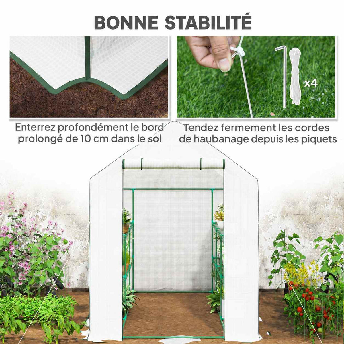 Serre blanche avec détails des piquets et du bord de housse